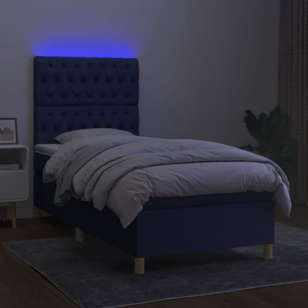 kontinentalseng med LED-lys 80x200 cm stof blå