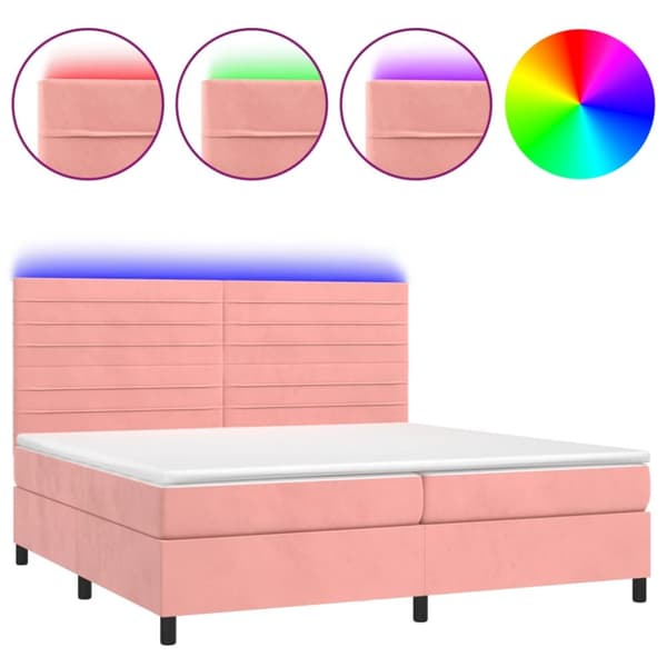 Ramsäng med madrass rosa & LED 200x200 cm sammet
