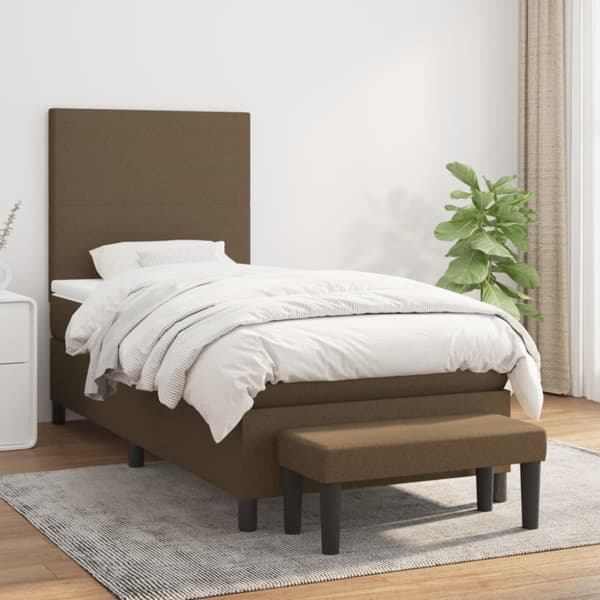 Ramsäng med madrass mörkbrun 90x190 cm tyg