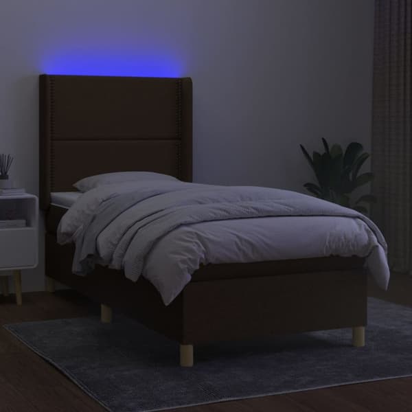kontinentalseng med LED-lys 90x200 cm stof gråbrun