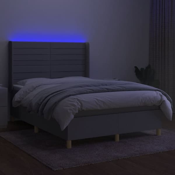 kontinentalseng med LED-lys 140x190 cm stof lysegrå