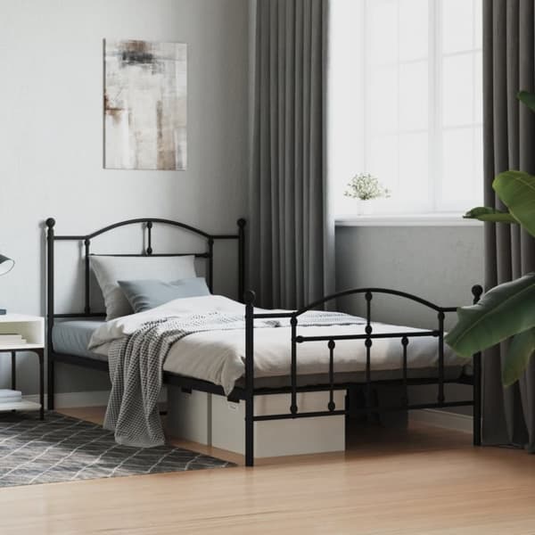 sengeramme med sengegavl og fodgærde 107x203 cm metal sort