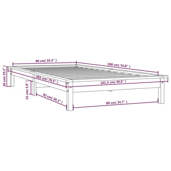sengeramme 90x190 cm Single massivt fyrretræ grå