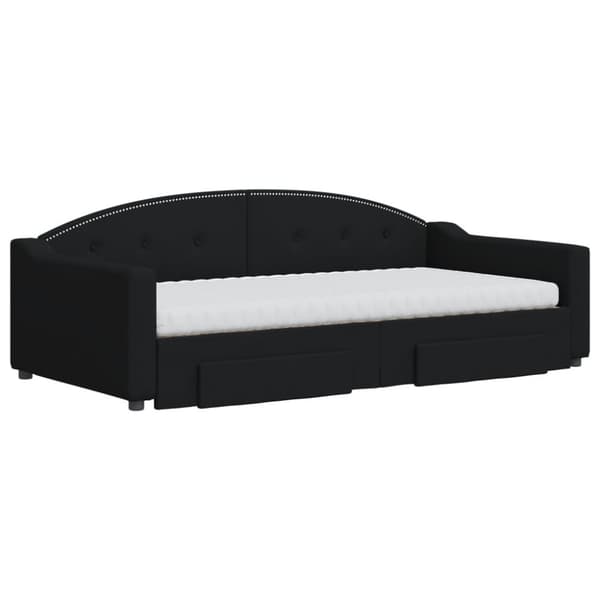 daybed med udtræk og skuffer 100x200 cm stof sort
