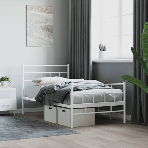 sengeramme med sengegavl og fodgærde 107x203 cm metal hvid