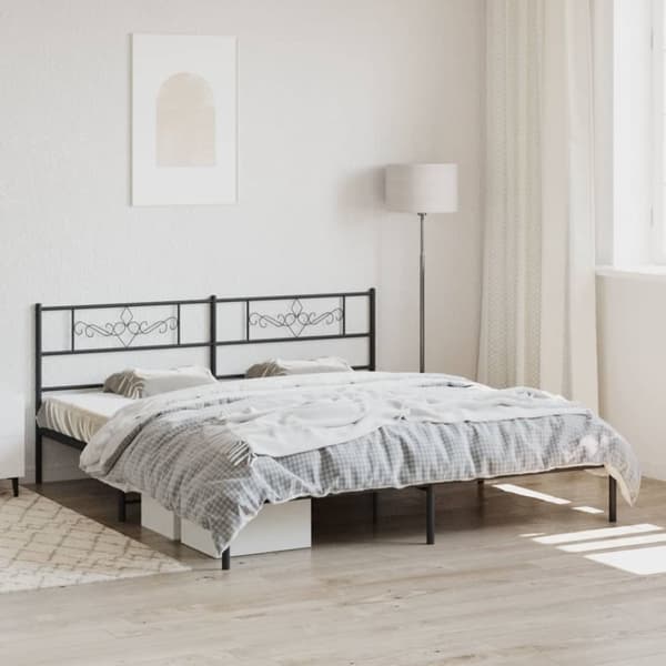 Sängram med huvudgavel metall svart 193x203 cm