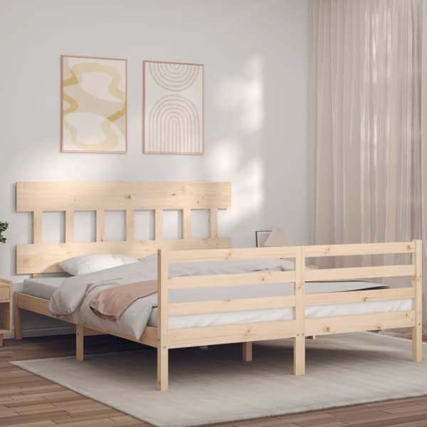 sengeramme med sengegavl kingsize massivt træ