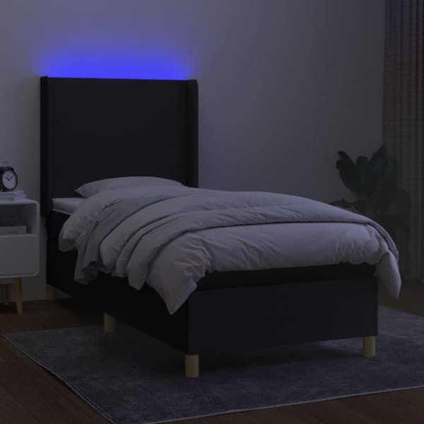 Ramsäng med madrass & LED svart 80x200 cm tyg