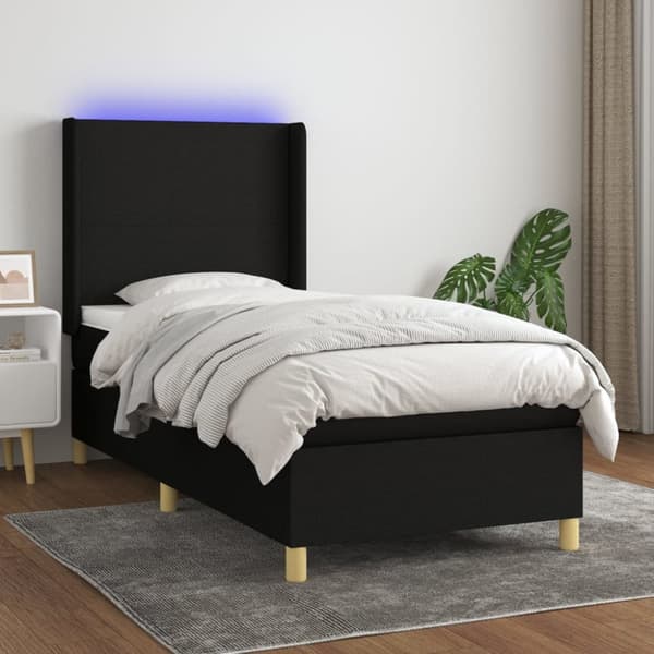 Ramsäng med madrass & LED svart 80x200 cm tyg