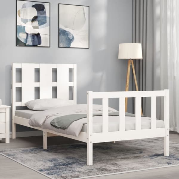 sengeramme med sengegavl Small Single massivt træ hvid