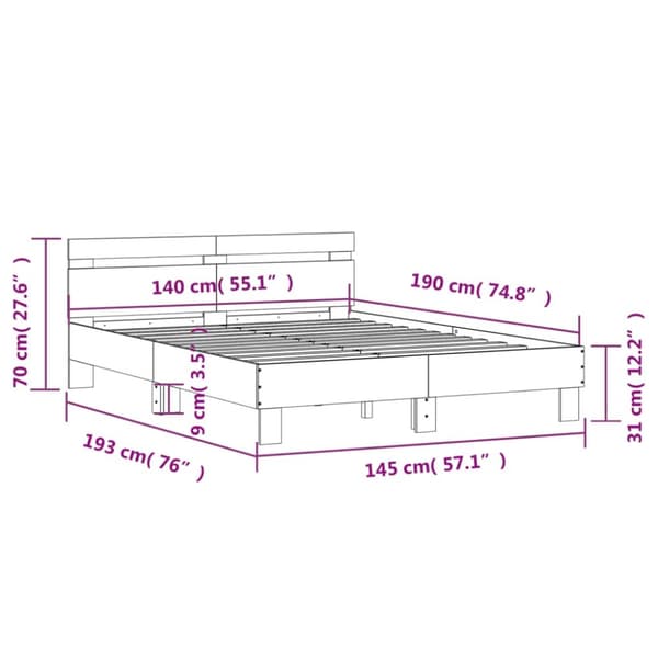 sengeramme med sengegavl 140x190 cm konstrueret træ grå sonoma