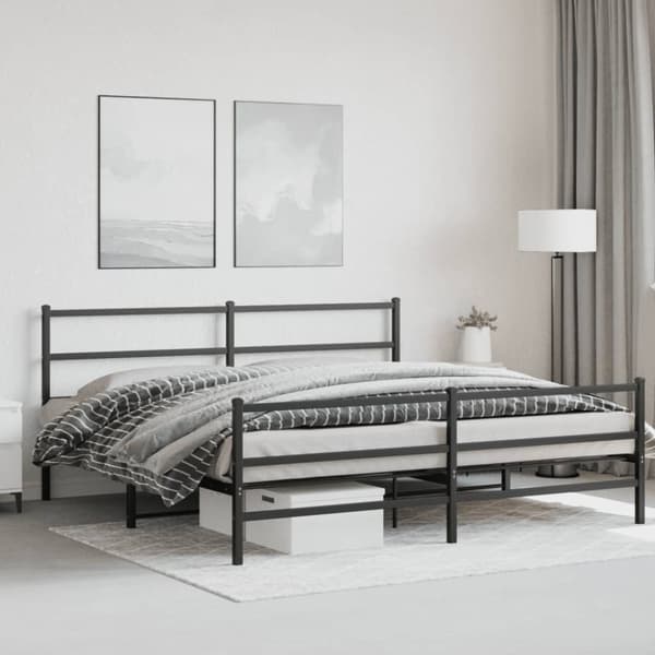 sengeramme med sengegavl og fodgærde 183x213 cm metal sort