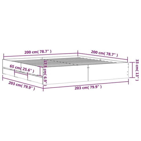 Sängram med lådor svart 200x200 cm konstruerat trä