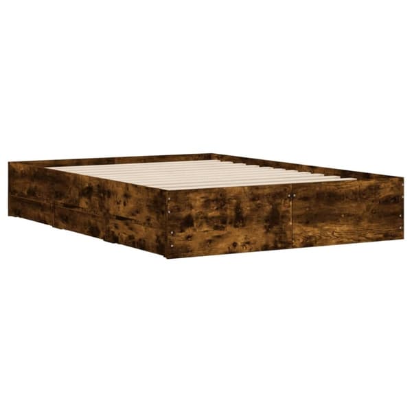 sengeramme med skuffer 120x200 cm konstrueret træ røget eg