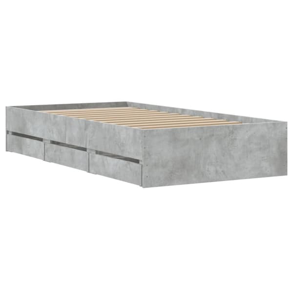 Sängynrunko laatikoilla betoninharmaa 100x200 cm tekninen puu