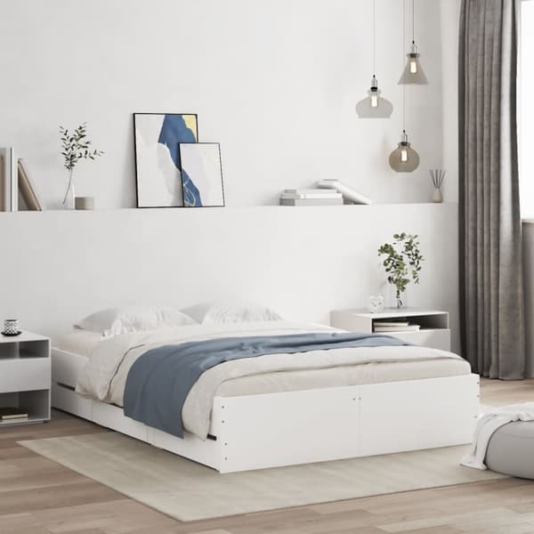 Sängram med lådor vit 120x190 cm konstruerat trä