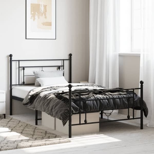 sengeramme med sengegavl og fodgærde 107x203 cm metal sort