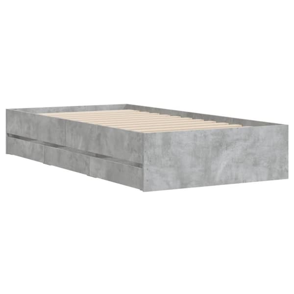 Sängynrunko laatikoilla betoninharmaa 90x200 cm tekninen puu
