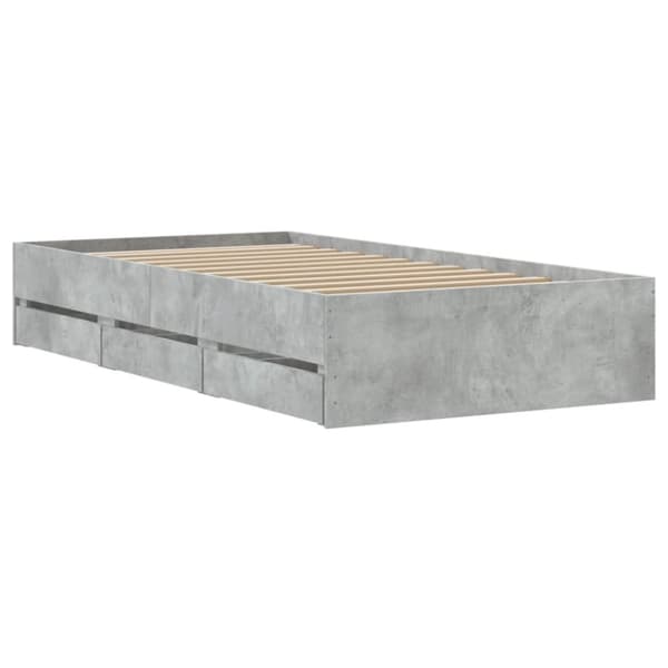 Sängynrunko laatikoilla betoninharmaa 90x200 cm tekninen puu