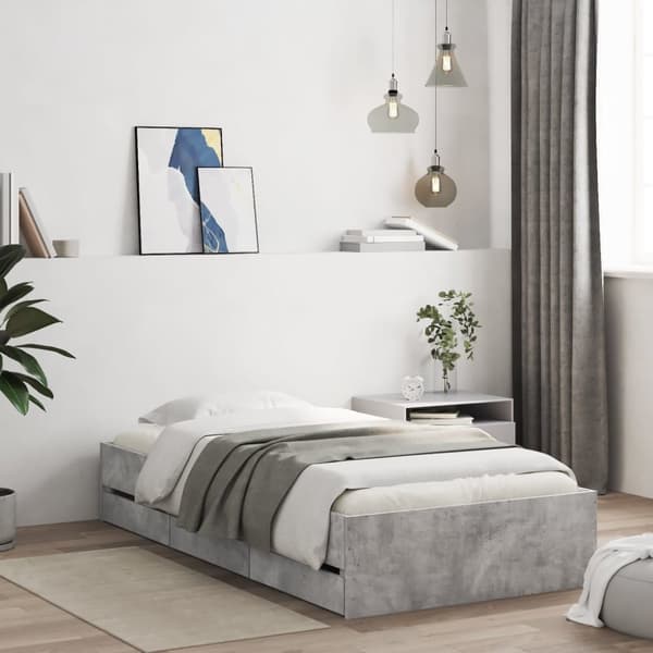 Sängynrunko laatikoilla betoninharmaa 90x200 cm tekninen puu
