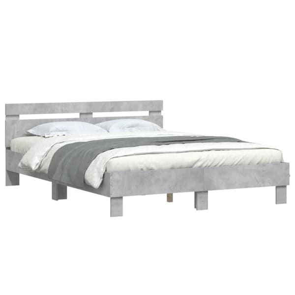 sengeramme med sengegavl 150x200 cm konstrueret træ betongrå