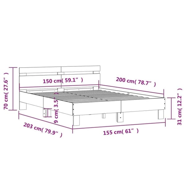 sengeramme med sengegavl 150x200 cm konstrueret træ betongrå