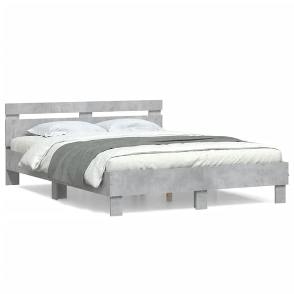 sengeramme med sengegavl 150x200 cm konstrueret træ betongrå