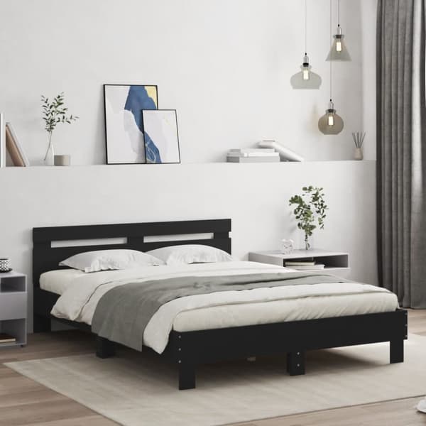 sengeramme med sengegavl 140x200 cm konstrueret træ sort