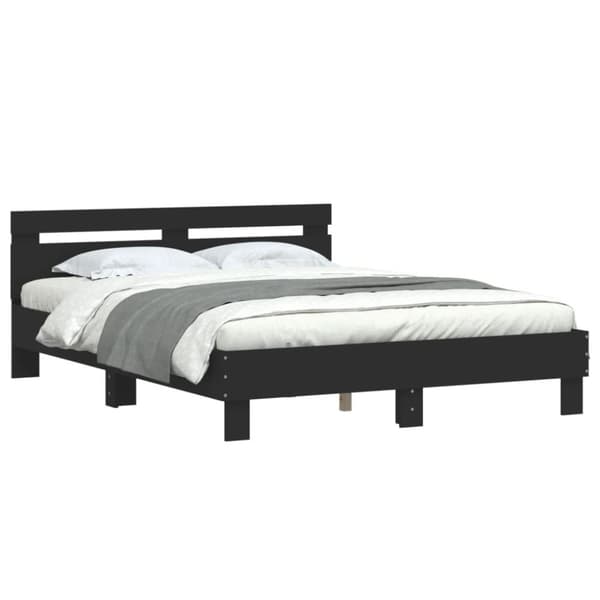 sengeramme med sengegavl 140x200 cm konstrueret træ sort
