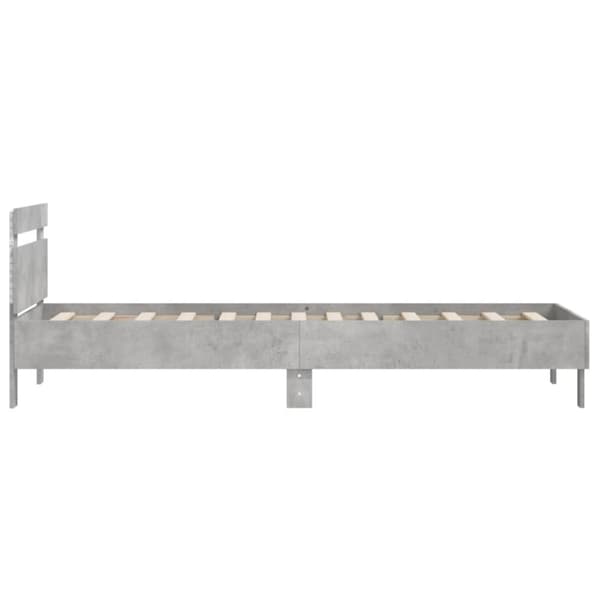 Sängynrunko päädyllä ja LED-valoilla betoninharmaa 100x200 cm