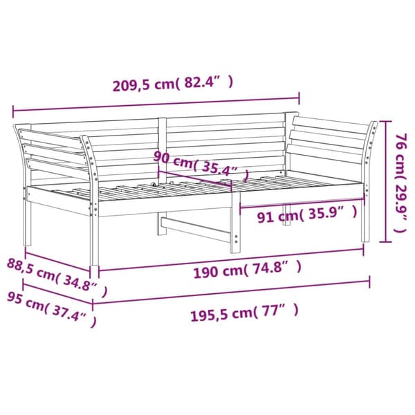 daybed uden madras 90x190 cm massivt fyrretræ gyldenbrun