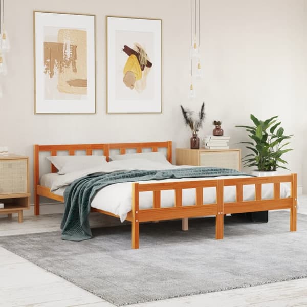 sengeramme uden madras 150x200 cm massivt fyrretræ gyldenbrun