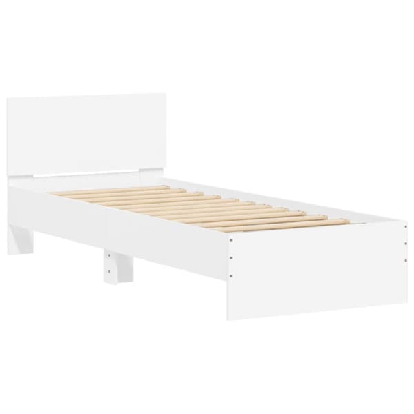 sengeramme med sengegavl og LED-lys 75x190 cm hvid