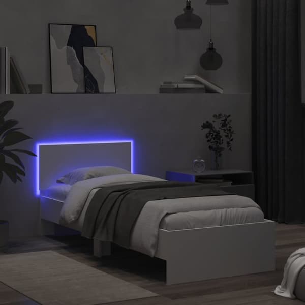sengeramme med sengegavl og LED-lys 75x190 cm hvid