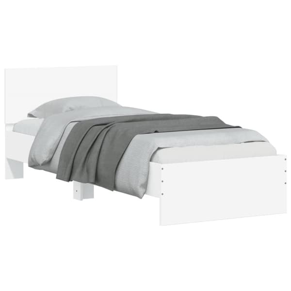 sengeramme med sengegavl og LED-lys 75x190 cm hvid
