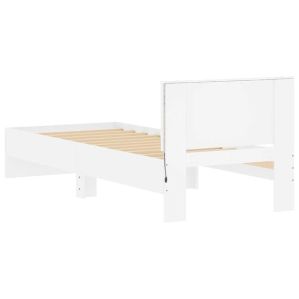 sengeramme med sengegavl og LED-lys 75x190 cm hvid
