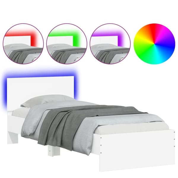 sengeramme med sengegavl og LED-lys 75x190 cm hvid