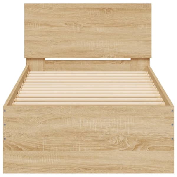 sengeramme med sengegavl og LED-lys 75x190 cm sonoma-eg