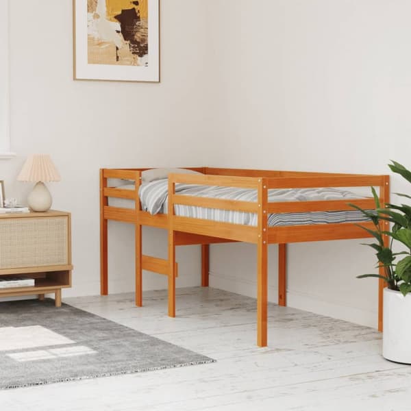 Hög säng vaxad brun 90x200 cm massiv furu