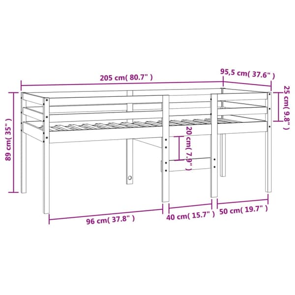 Hög säng vaxad brun 90x200 cm massiv furu