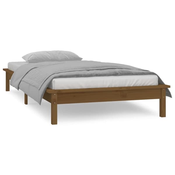 sengeramme med LED-lys 90x190 cm Single massivt træ gyldenbrun