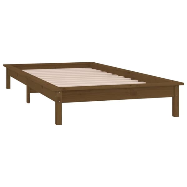 sengeramme med LED-lys 90x190 cm Single massivt træ gyldenbrun
