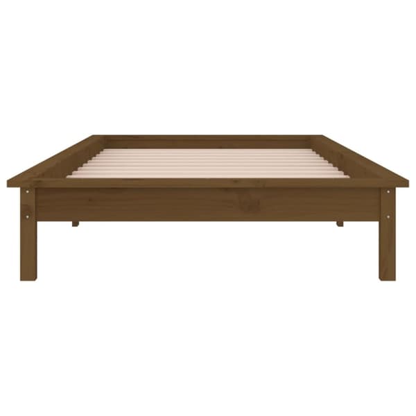 sengeramme med LED-lys 90x190 cm Single massivt træ gyldenbrun