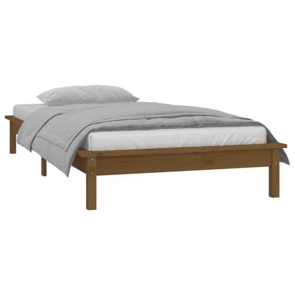 sengeramme med LED-lys 100x200 cm massivt træ gyldenbrun