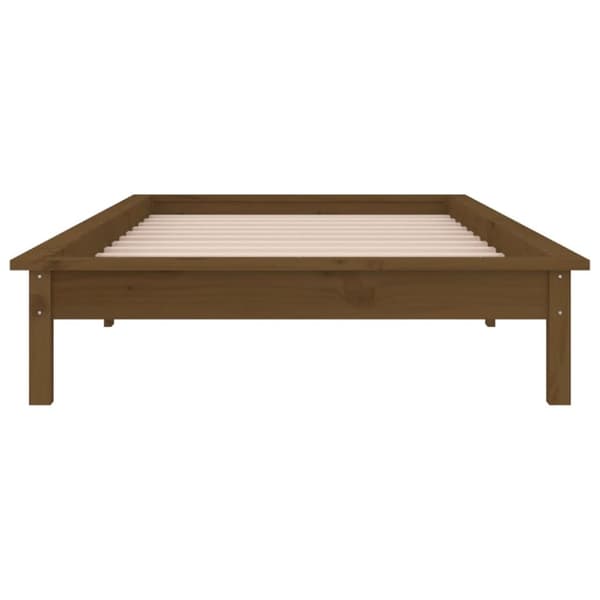 sengeramme med LED-lys 100x200 cm massivt træ gyldenbrun