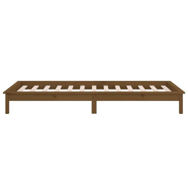 sengeramme med LED-lys 100x200 cm massivt træ gyldenbrun
