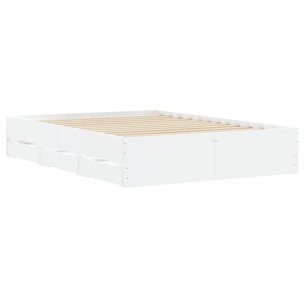 sengeramme med skuffer 135x190 cm konstrueret træ hvid højglans