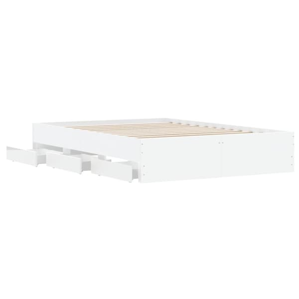 sengeramme med skuffer 135x190 cm konstrueret træ hvid højglans