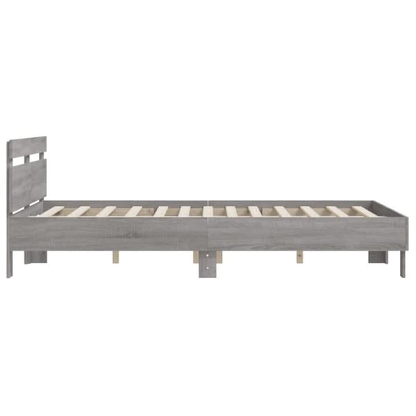sengeramme med sengegavl 150x200 cm konstrueret træ grå sonoma