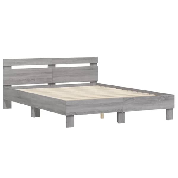 sengeramme med sengegavl 150x200 cm konstrueret træ grå sonoma